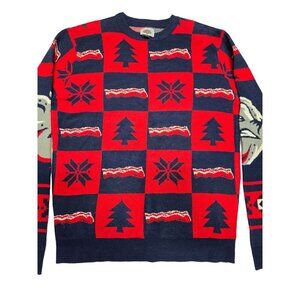 Minor‎ League Baseball Team Iron Pigs Bacon Red & Navy Ugly Christmas Sweater L
